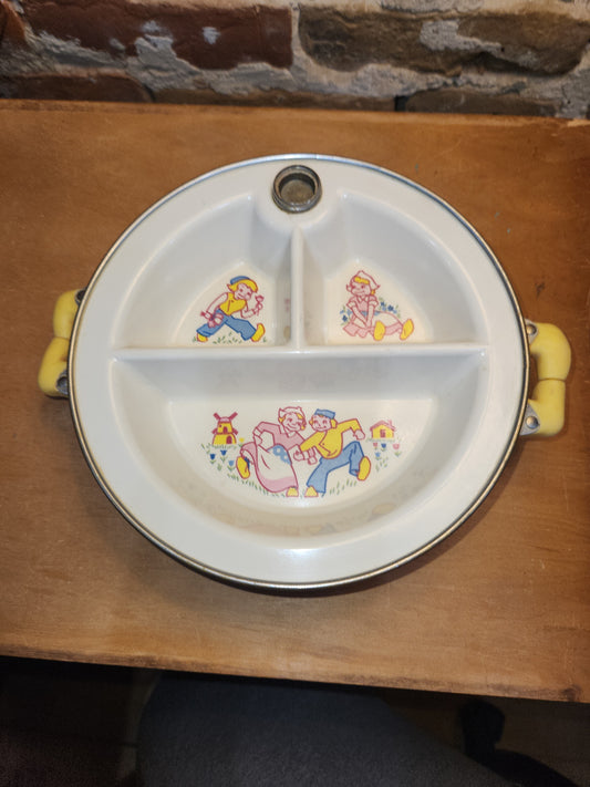 Vintage Excello Baby Food Warming Divided Dish pl54