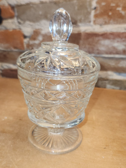 Vintage Anchor Hocking Pressed Glass Compote Candy Dish Wexford Pattern g71
