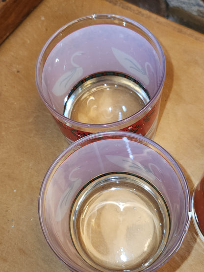 Vintage Hallmark Libbey Rocks Glass Christmas Swan 10 Ounce Tumblers Drinking Glasses Juice Glass 1990 gl033