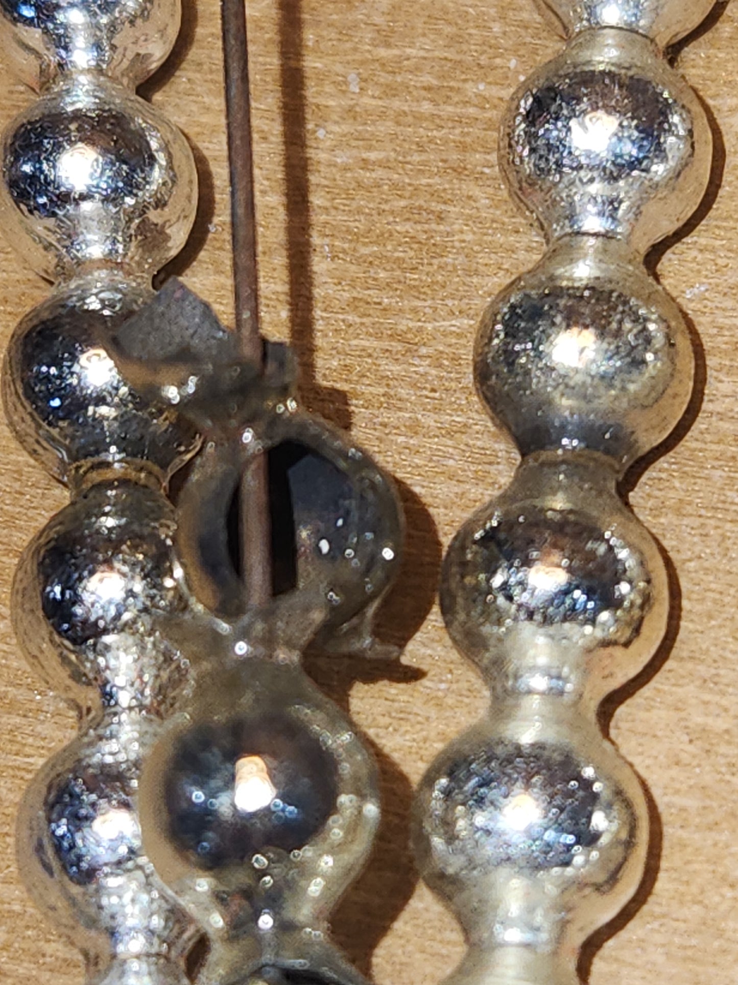 Vintage Mercury Glass Bead Picks Silver Green Beads with Spikes Stems Picks