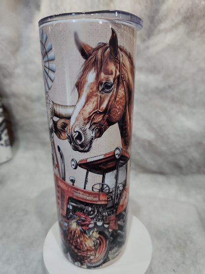 20 Oz Stainless Steel Insulated Tumbler Rancher, Horse, Cow, Chicken, Tractor imperfect tr5
