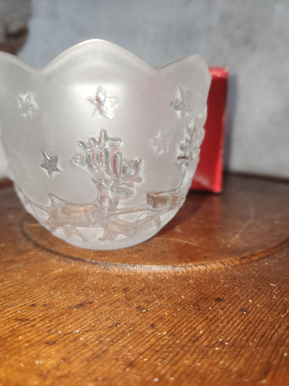 chr220 Mikasa Holiday Classics frosted glass "Silent Night" candle holder