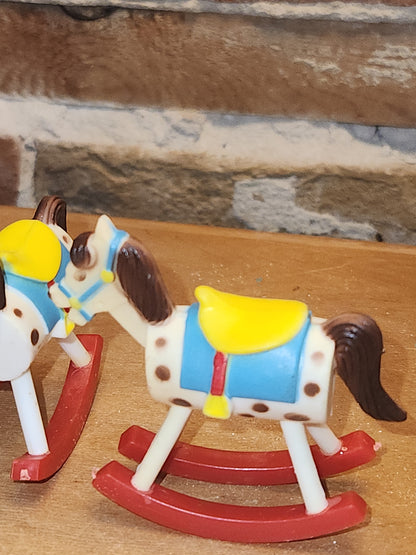 Vintage Wilton Cake Topper Toy Rocking Horse Plastic Miniature Dollhouse Figurine Set of 2 1978 Hong Kong AS IS rh6