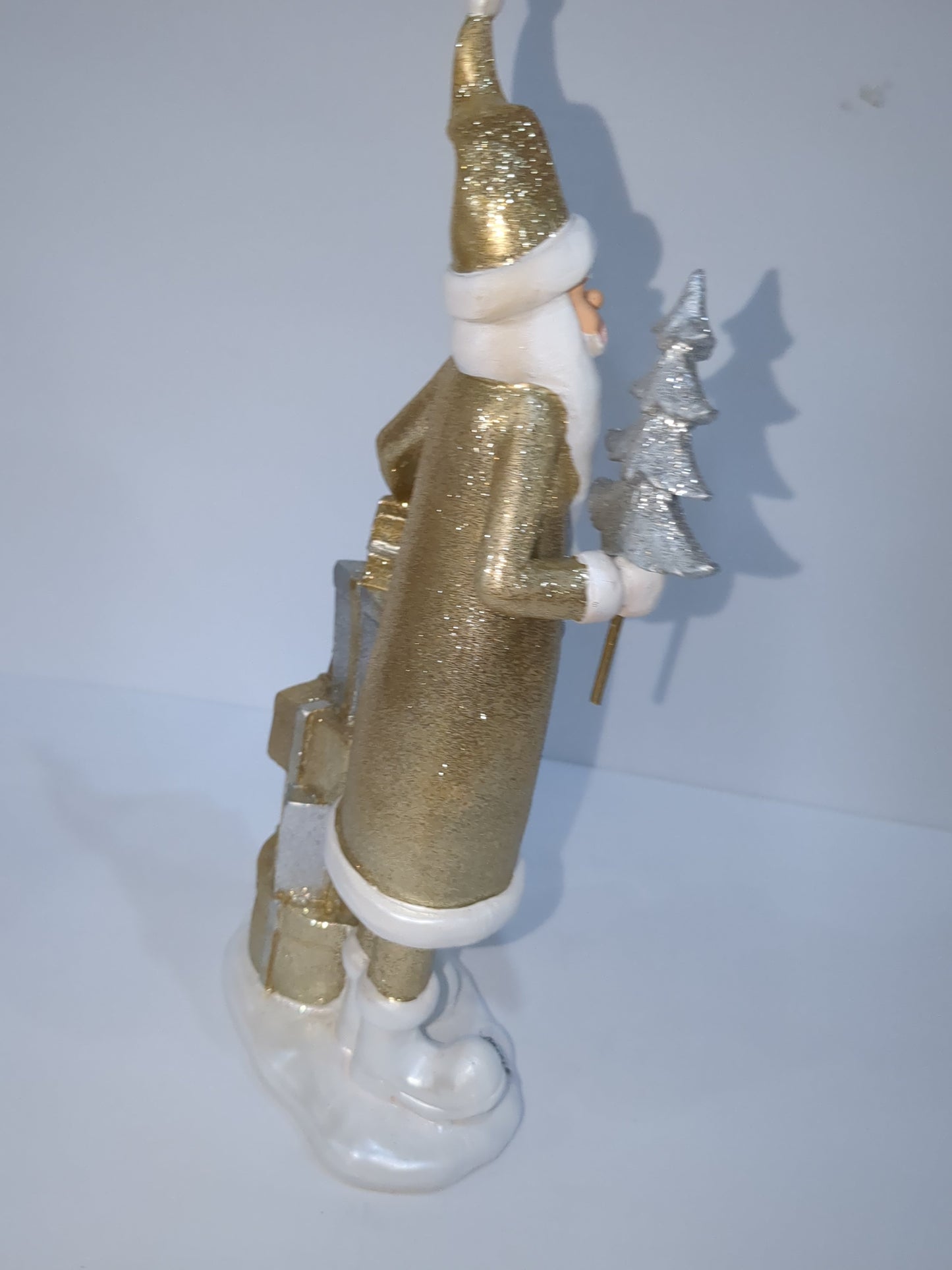 Sags glittery gold silver and white Santa