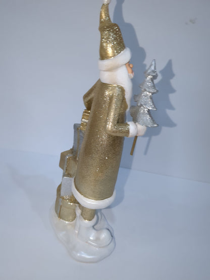 Sags glittery gold silver and white Santa