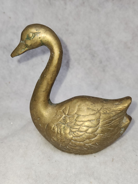 Vintage Solid Brass swimming swan patina br130