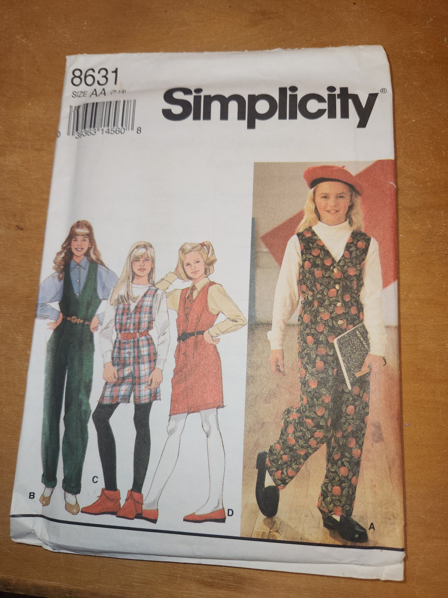Vintage Simplicity 8631 Size AA 7-14 Girls' Jumpsuit Jumper Sewing Pattern Uncut sp2