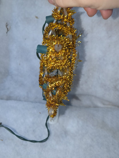 111 Vintage Christmas Tree Topper Santa Trim 10 Lights Tree Top Box gold tinsel tt564