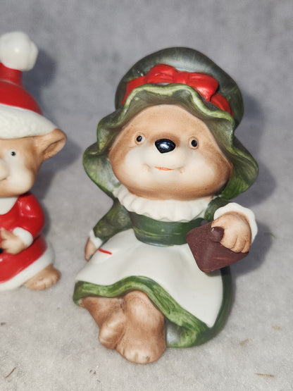 Vintage Homco Ceramic Christmas Bear Family #5600 Made in Taiwan