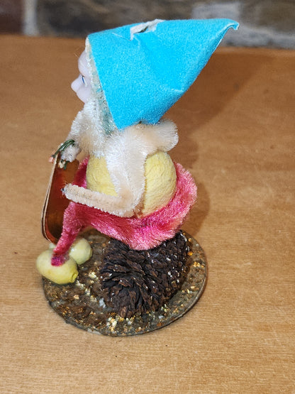 Vintage Spun Cotton Dwarf or Elf with Stockings Chinelle Pinecone and Mushroom Japan elf2