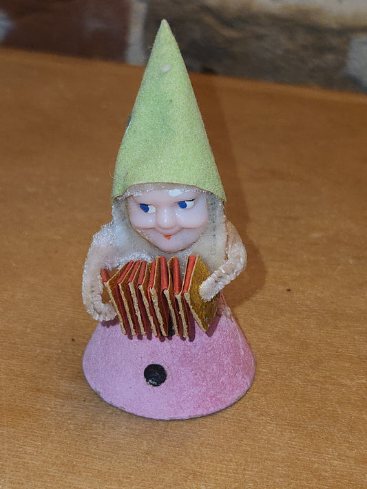 Vintage Shiny Brite Elf Dwarf Gnome Ornament Playing Accordian Music Band Japan AS IS