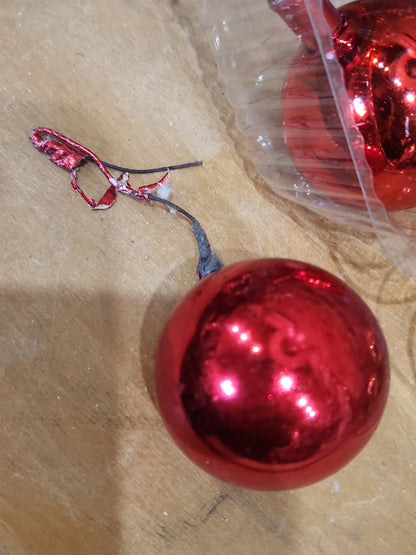 Vintage Mercury Glass Ball Ornament on Picks or Stems Red and Gold Nearly 2" Set of 7 mg5