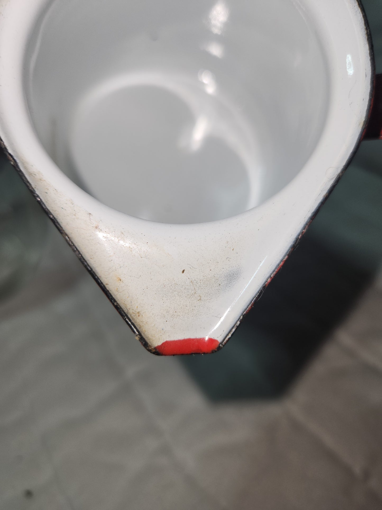 Vintage Red White Black Enamel Milk Butter Warmer en81