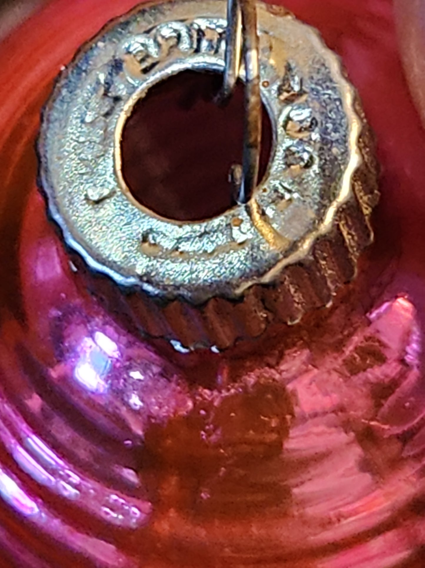 Vintage Shiny Brite Glass Chinese Lantern Ornament Hot Pink Christmas Ornament GLOWS o2