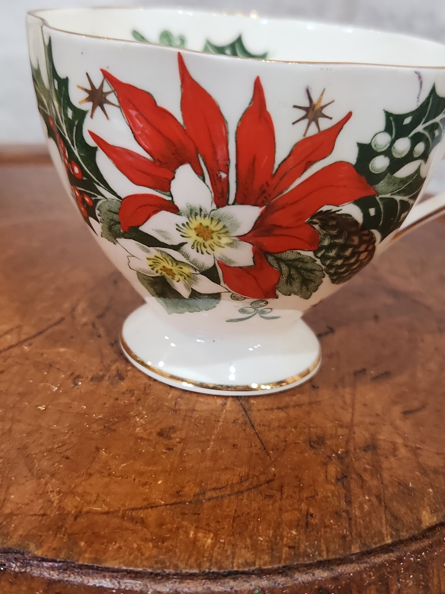 Vintage Queen Anne Noel Tea Cup Poinsettia Holly Christmas Rose replacement cup NO SAUCER