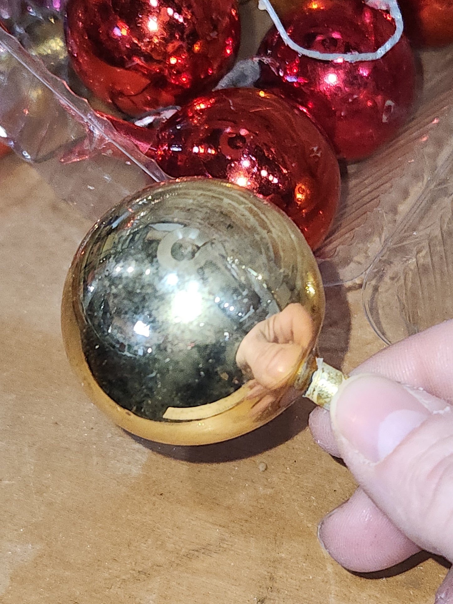 Vintage Mercury Glass Ball Ornament on Picks or Stems Red and Gold Nearly 2" Set of 7 mg5