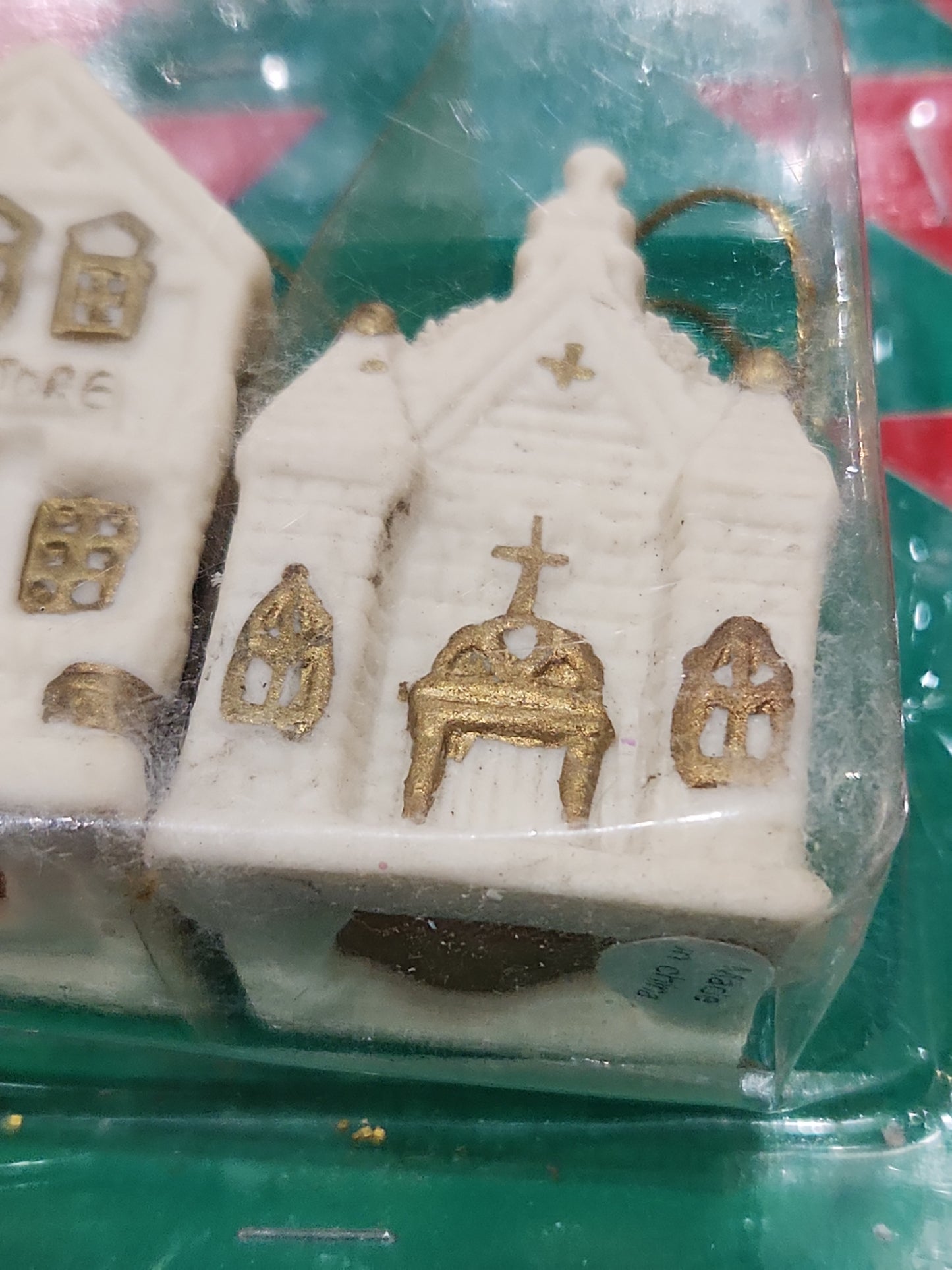 Vintage Holiday Traditions Porcelain House Christmas Ornaments set of 2 NIP and 1 NIP