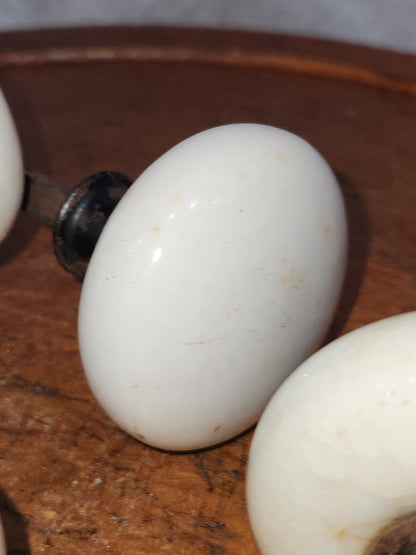 Vintage Antique ONE set of White Porcelain door knobs kn15. Recieve ONE set of 2 knobs attached to a stem