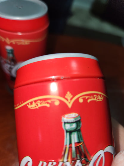 Coca-Cola Coke Collector Metal Can Salt and Pepper Shakers with Caddy Without Box cc109