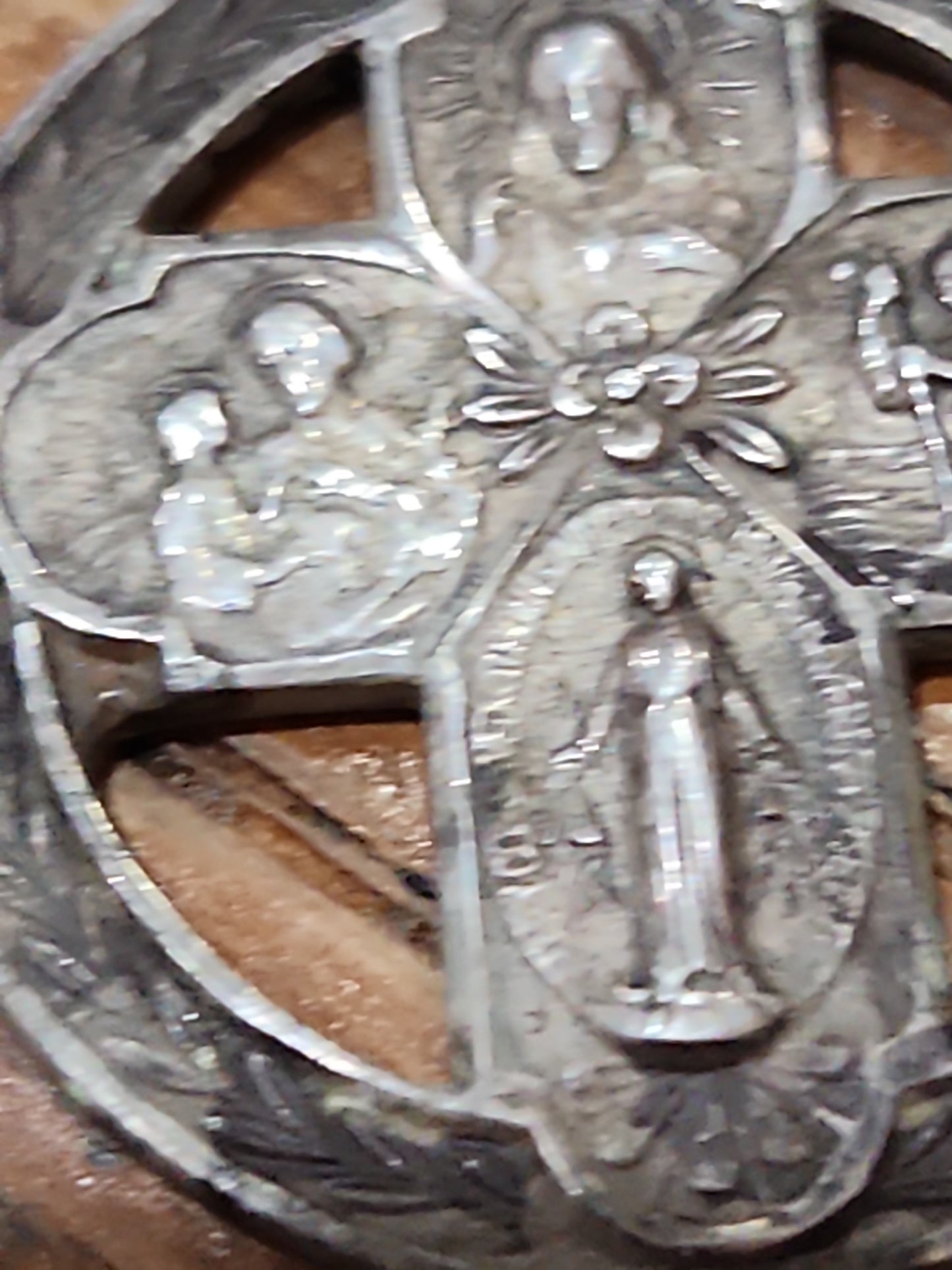 Vintage Sterling Silver Catholic 4 Way Cross Mary Jesus Medal Pendant cm71