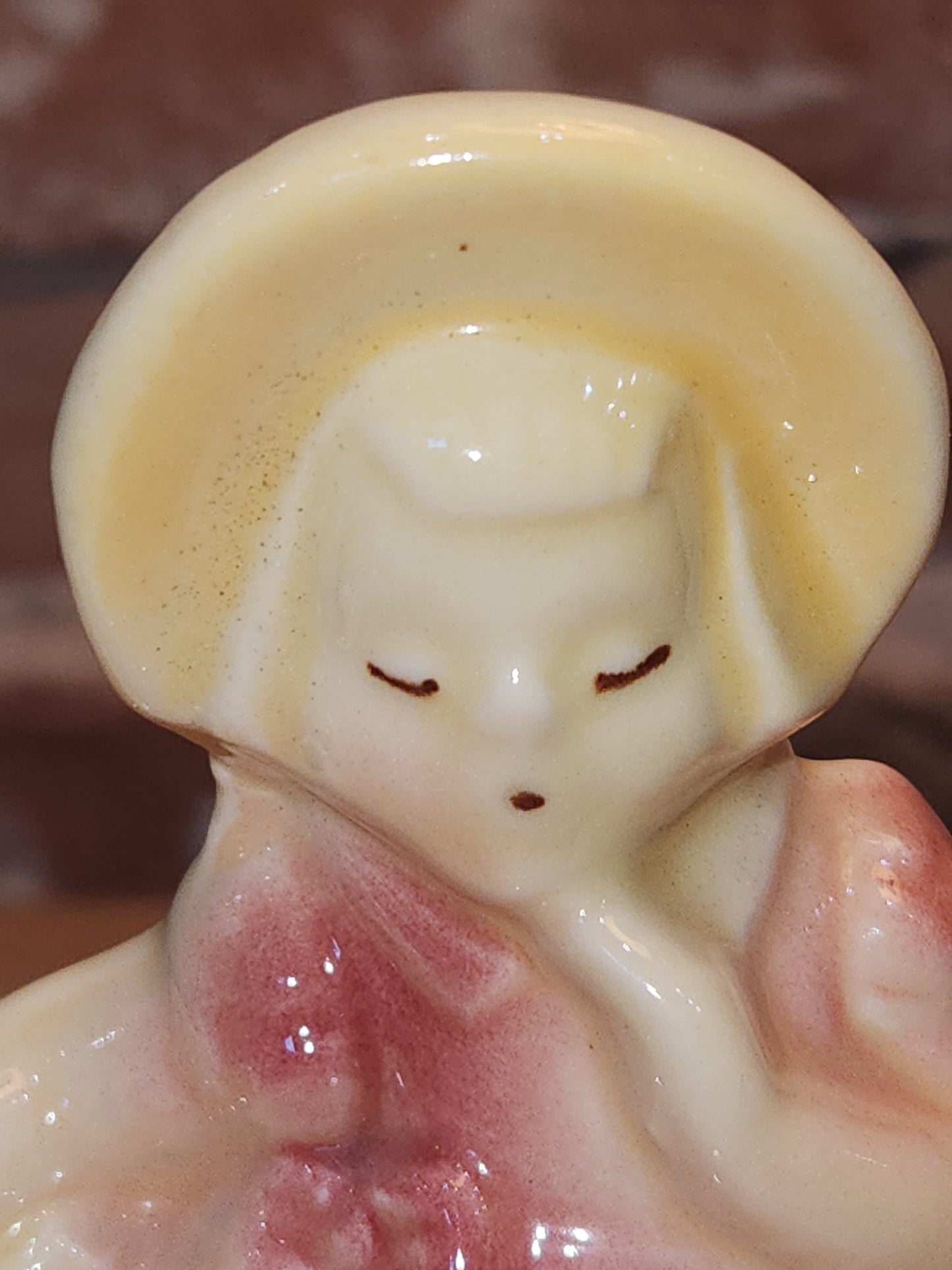 Vintage Pottery Planter Little Girl in Pink by a Fence Likely Shawnee Potter AS IS pl12