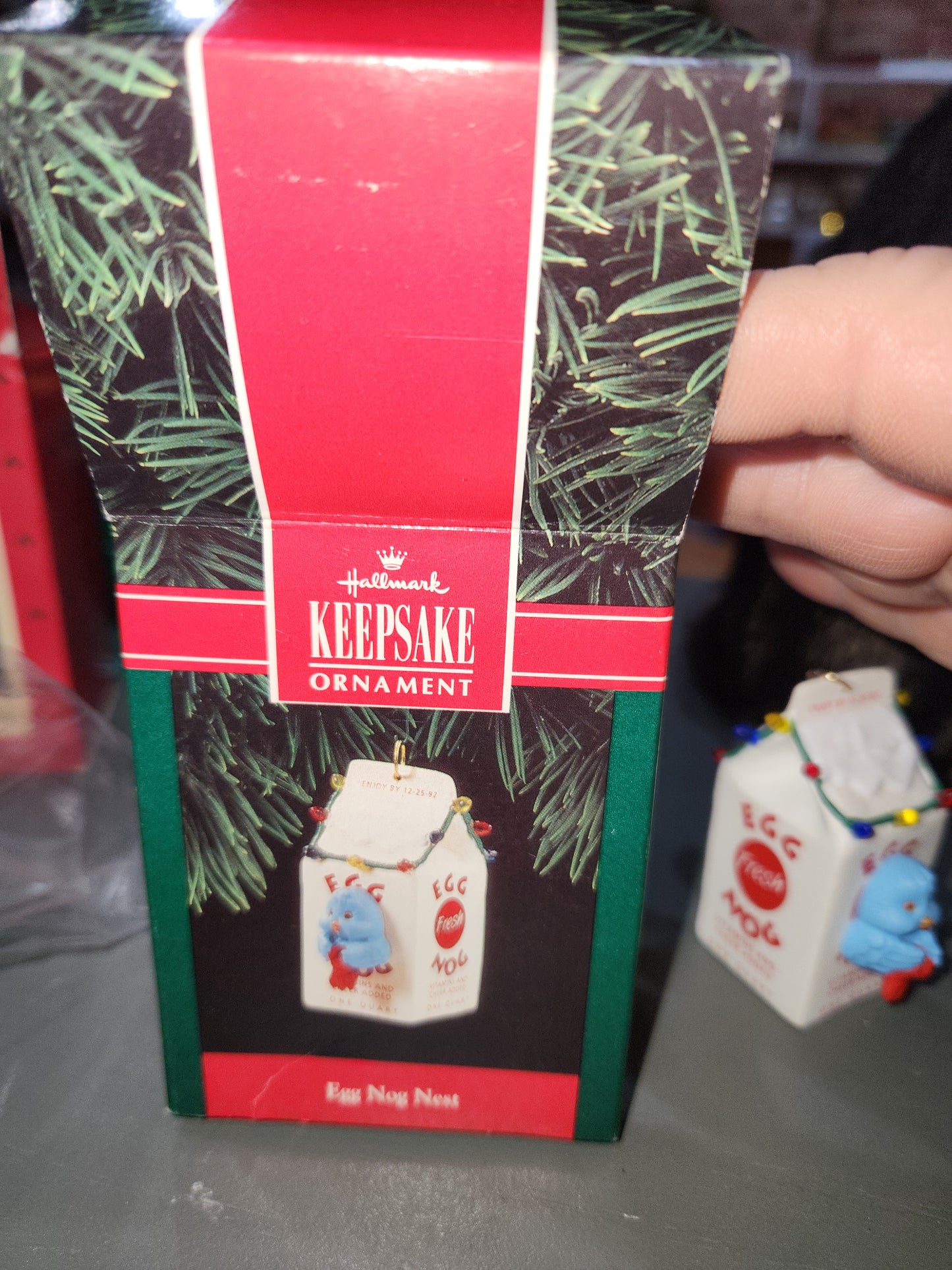 Three Vintage Hallmark Keepsake Ornaments 1986 Treetop Trio  1993 Peep Inside Birdhouse  1992 Egg Nog Nest