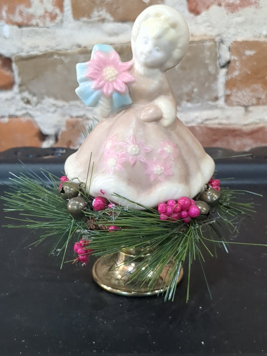 Vintage Christmas girl assemblage glowing cheeks chr988