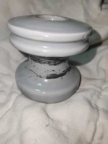 Vintage Electrical Telegraph Knob Tube Wire Insulator Grey Glazed Ceramic I345
