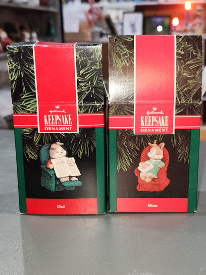 Vintage Hallmark Keepsake Ornament Mom & Dad Rabbit Ornaments 1992 Set of 2