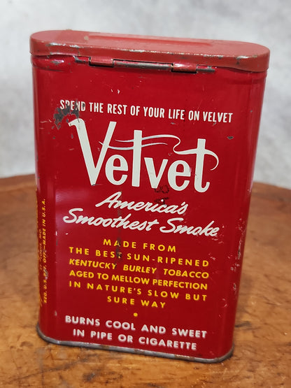 Vintage Tobacco Velvet pipe and cigarette 1 1/2 oz  Kentucky tin977
