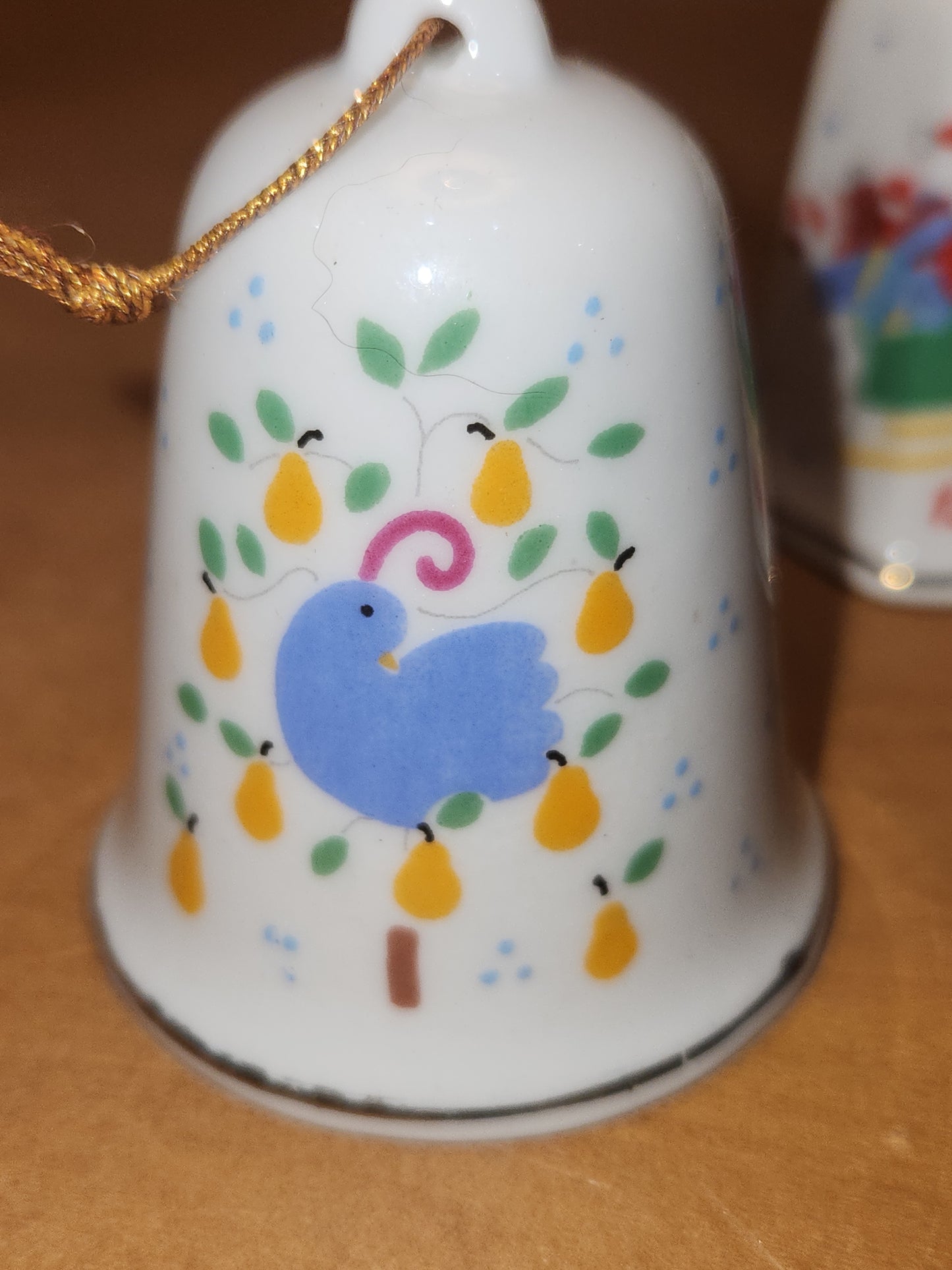 Vintage Lillian Vernon 1984 Partridge In a Pear Tree and 1986 Santa Sleigh Reindeer Christmas Ornament bell bell56