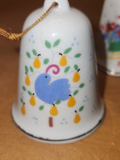 Vintage Lillian Vernon 1984 Partridge In a Pear Tree and 1986 Santa Sleigh Reindeer Christmas Ornament bell bell56