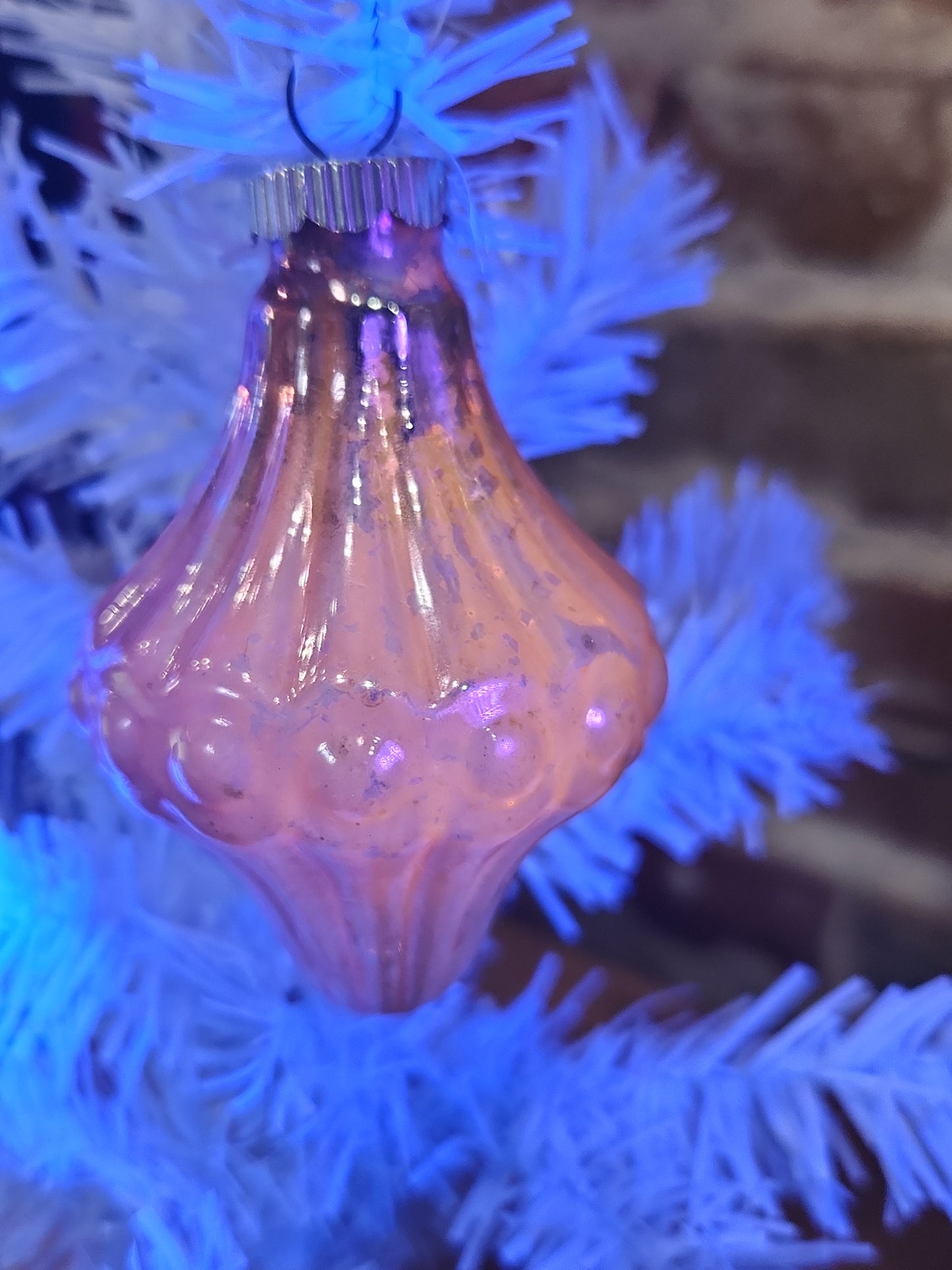 Vintage Glass Bumpy Lantern Chandelier Ornament Pink Christmas GLOWS o22
