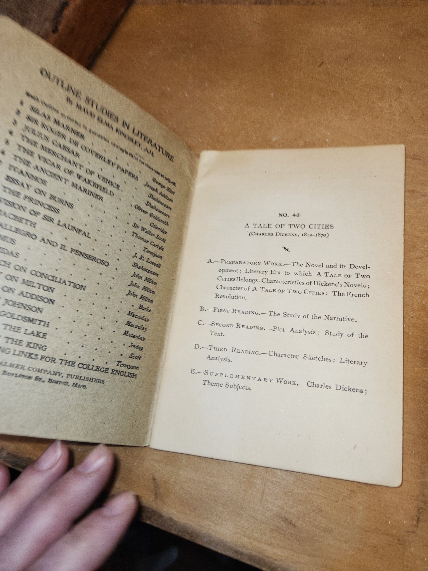 Vintage Outline Studies In Literature Maud Elma Kingkey, AM A Tale of Two Cities The Palmer Company Boston, Massachusetts  bk99