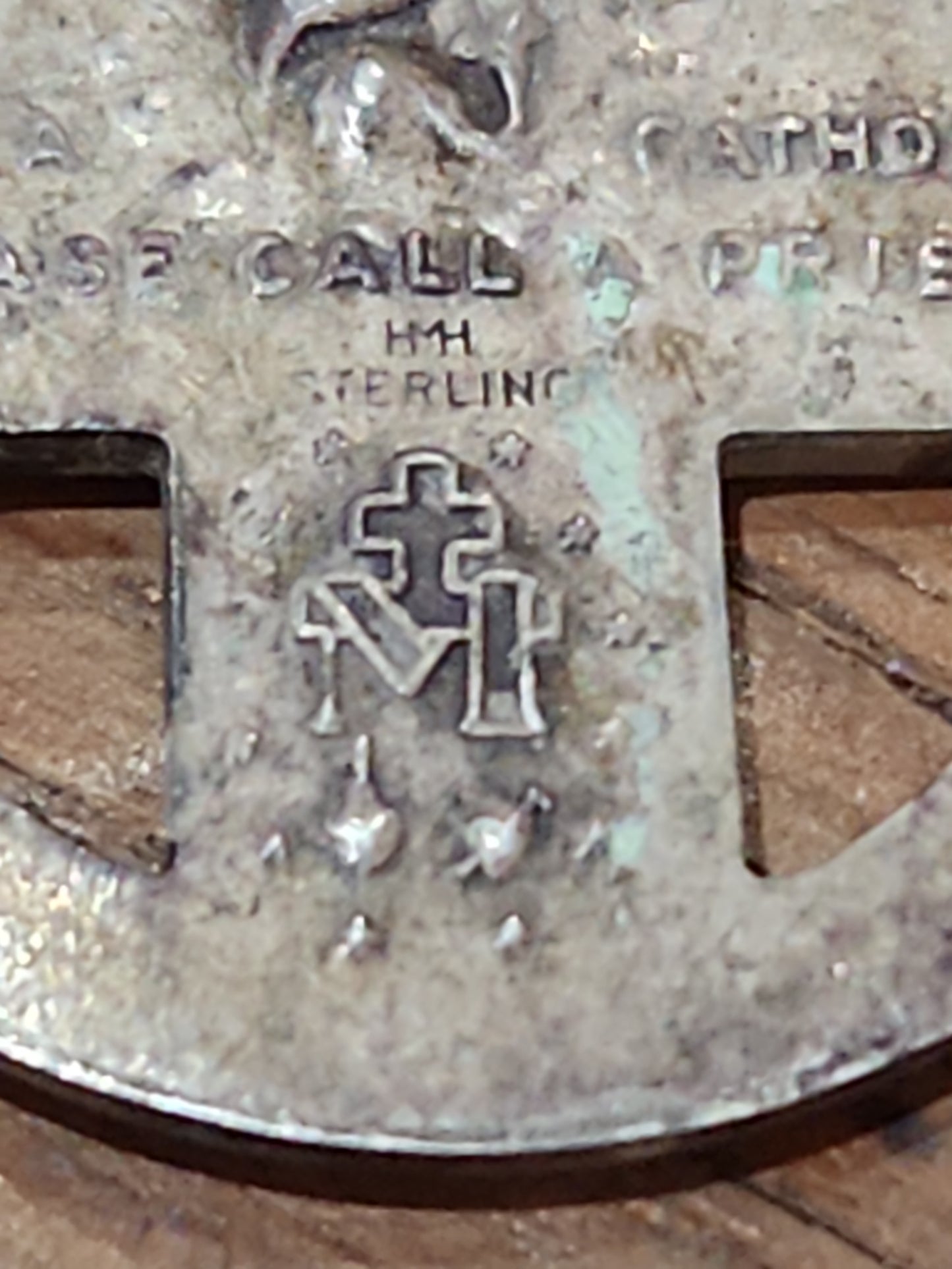 Vintage Sterling Silver Catholic 4 Way Cross Mary Jesus Medal Pendant cm71