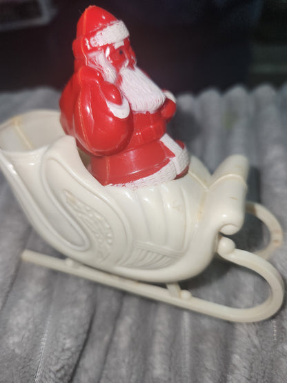 Vintage Rosbro Red Santa in Sleigh Plastic Candy Holder 1950's MCM
