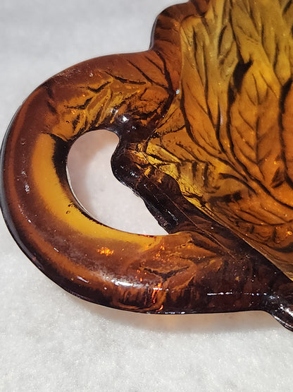 Vintage Oblong Amber Glass Pear & Leaves Serving Dish