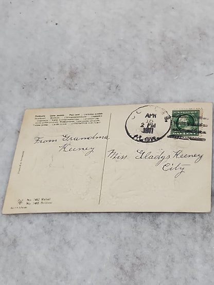 Vintage Embossed Easter Postcard Children Lamb Flower Best Easter Wishes Made in Germany pc12