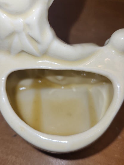 Vintage Pottery Planter Little Girl in Pink by a Fence Likely Shawnee Potter AS IS pl12