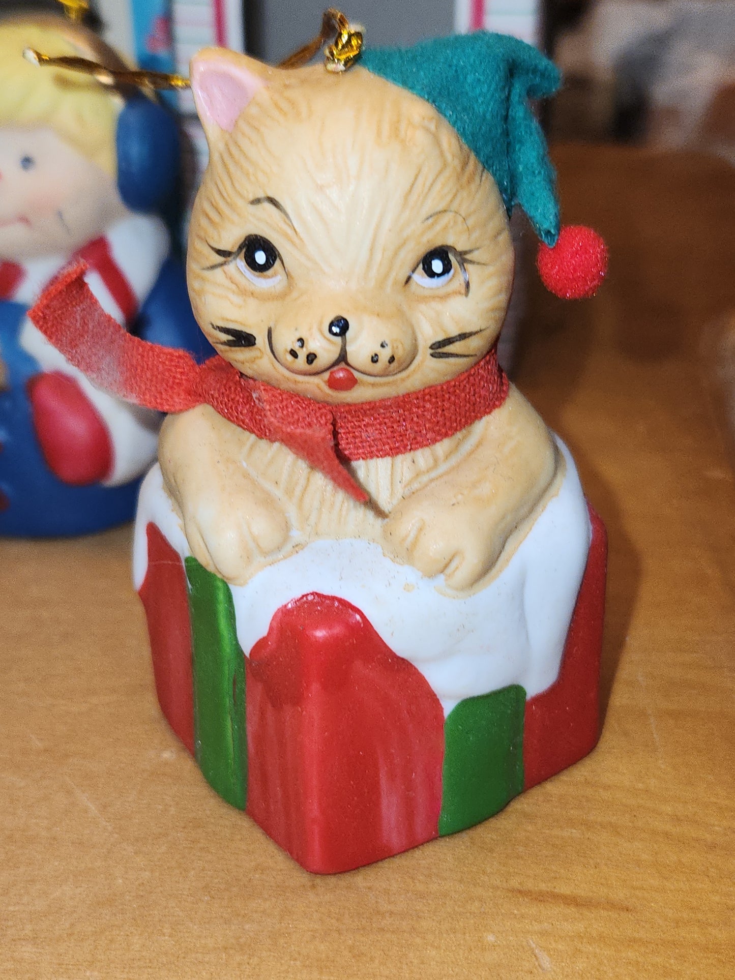 Vintage 3 Giftco Holly Bells and 1 BOA Ring-a-Lings Porcelain Bell Ornaments Set of 4