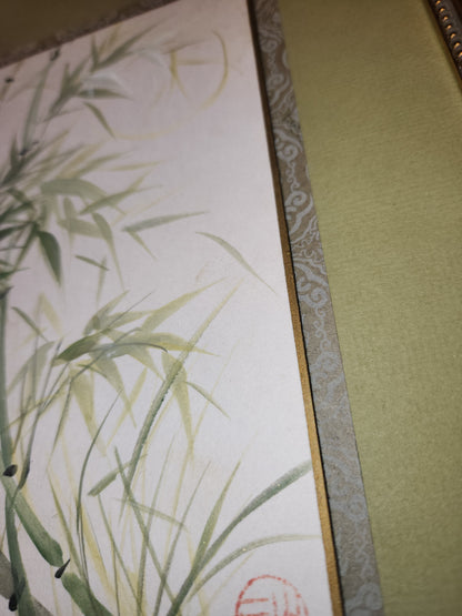 Vintage Peggy Pai Laughlin Framed Mixed Medium Painting B Hawaii Bamboo Dedicated by Artist 9 x 12 Frame