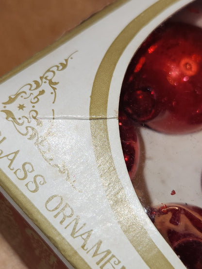 Box of Shiny Brite red ornaments .98" 1" 25mm box of 12 Box As Is No Hangers BO05