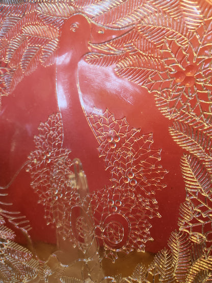 Vintage Pilgrim Glass Serving Plate Platter With a Goose Wearing a Wreath pl81