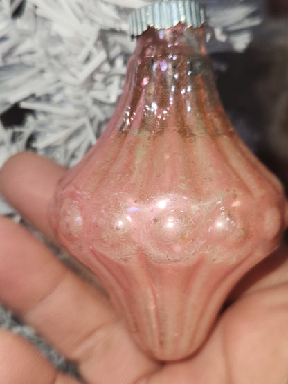 Vintage Glass Bumpy Lantern Chandelier Ornament Pink Christmas GLOWS o22