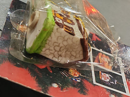 Vintage Holiday Traditions Porcelain House Christmas Ornaments set of 2 NIP and 1 NIP