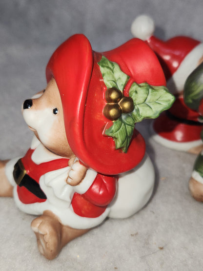 Vintage Homco Ceramic Christmas Bear Family #5600 Made in Taiwan