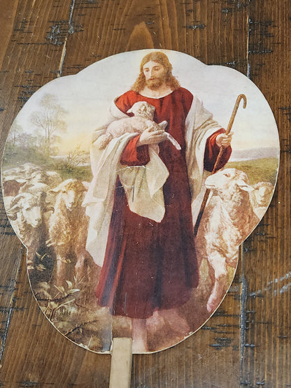 Vintage Advertising Fan Jesus and Lamb Steele Funeral Home Nebraska T.D.M Co. Red Oak Iowa fan8