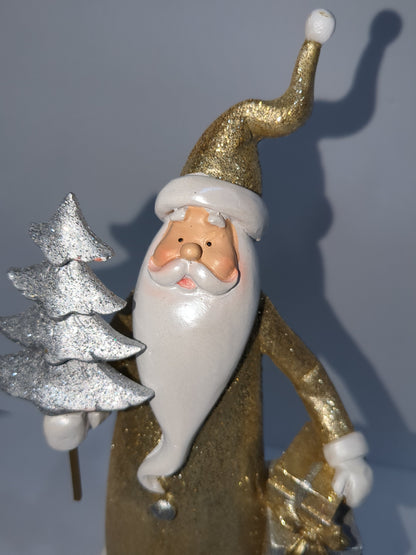 Sags glittery gold silver and white Santa