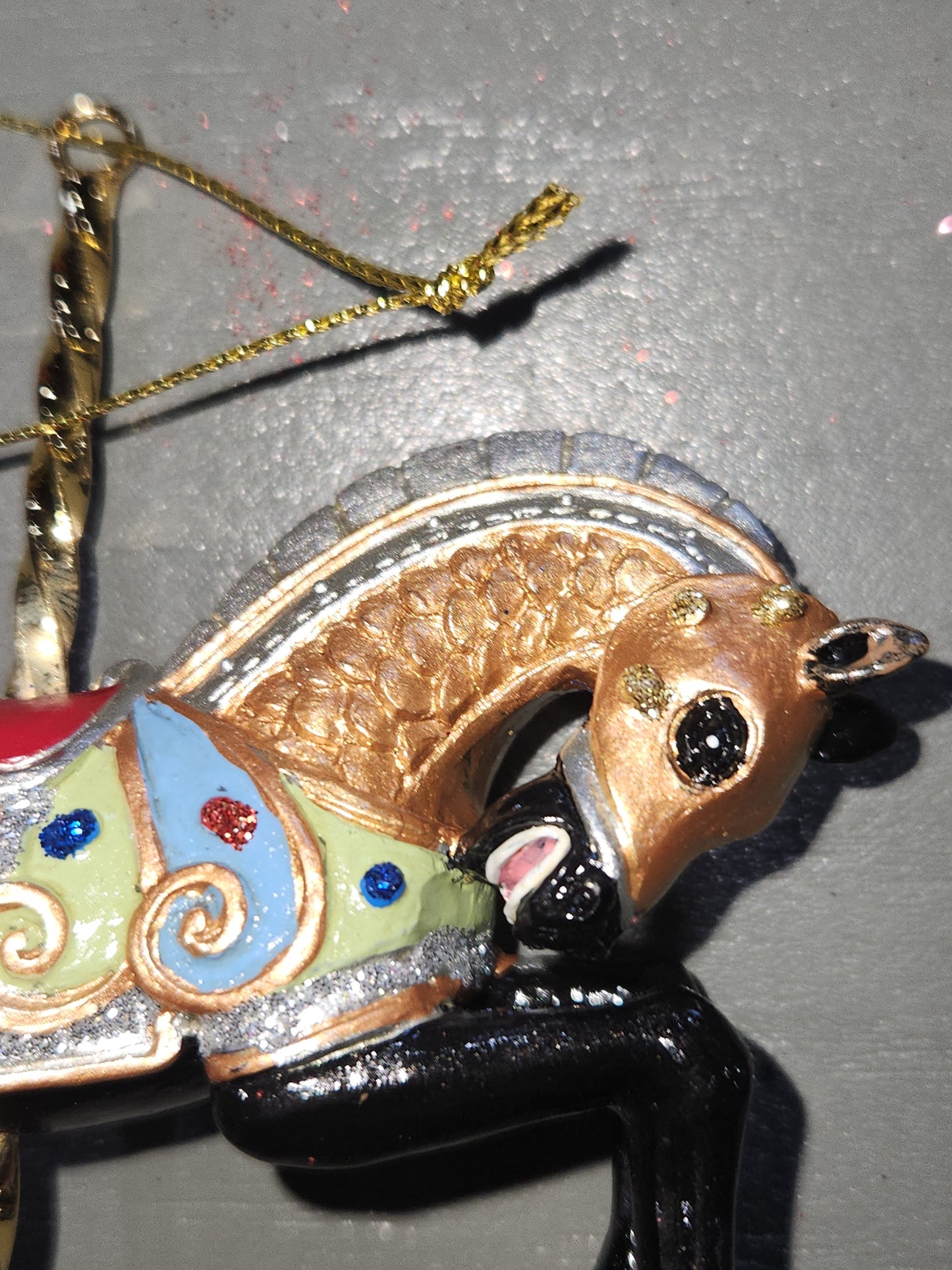 4" Resin Carousel Ornament Black Armored Horse co3