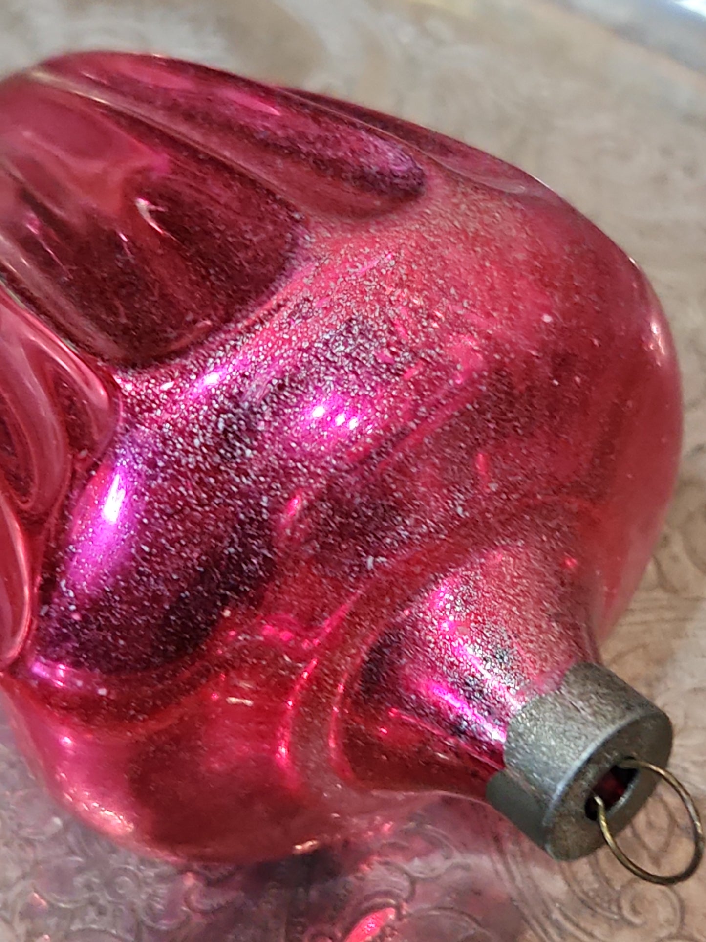 Vintage Shiny Brite Parachute Glass Ornament Hot Pink Made in USofA AS IS O1